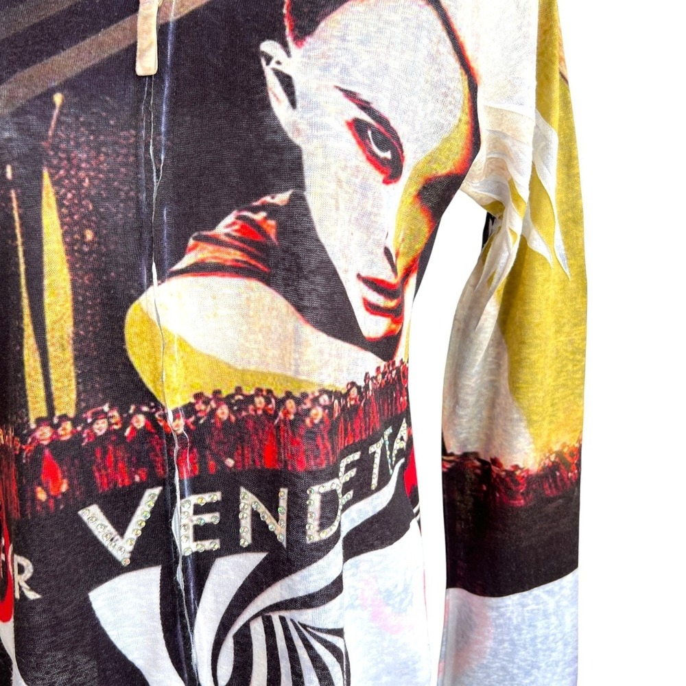 V for Vendetta Womens Lightweight Zip Hoodie Sz L Graphic Evey Y2K Streetwear